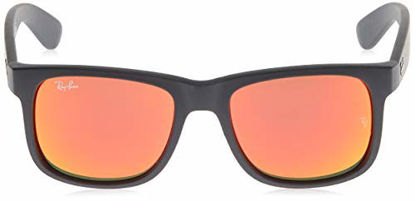 Picture of Ray-Ban RB4165 Justin Rectangular Sunglasses, Black Rubber/Orange Mirror, 55 mm