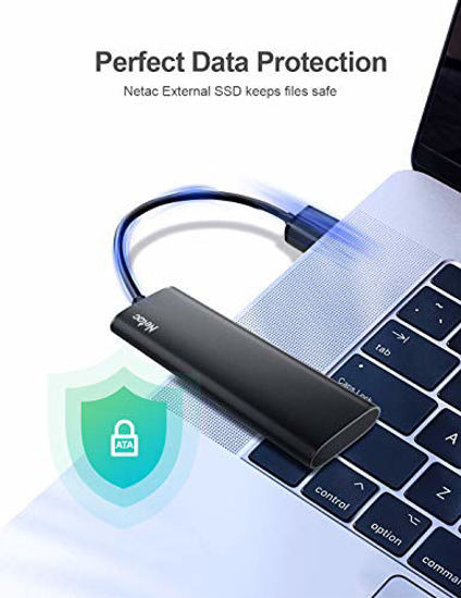 Picture of Netac 500GB Portable SSD, USB3.2 Gen2 10Gbps, Type-C PSSD, Read Speed up to 500MB/s External SSD, Aluminium Alloy Portable Solid State Drive for PC/Laptop/Mac/Android/Xbox/PS4 - ZSlim