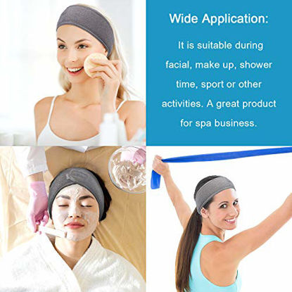 Picture of Spa Facial Headband Whaline Head Wrap Terry Cloth Headband 4 Counts Stretch Towel for Bath, Makeup and Sport (Gray)