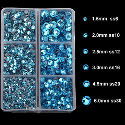 Picture of 4000pcs Mixed Size Hot Fix Round Crystals Gems Glass Stones Hotfix Flat Back Rhinestones (Aquamarine)