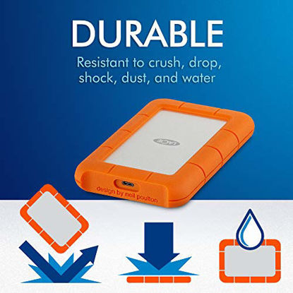 Picture of LaCie Rugged USB-C 2TB External Hard Drive Portable HDD - USB 3.0 compatible, Drop Shock Dust Rain Resistant, for Mac and PC Computer Desktop Workstation Laptop, 1 Month Adobe CC (STFR2000800), Orange