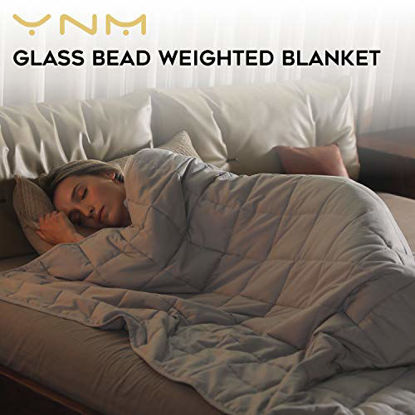 Picture of YnM Weighted Blanket - Heavy 100% Oeko-Tex Certified Cotton Material with Premium Glass Beads (Light Grey, 80''x87'' 30lbs), Two Persons(140~240lb) Sharing Use on Queen/King Bed | A Duvet Included