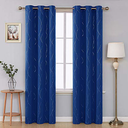 Picture of Deconovo Blackout Curtains Wave Line with Dots Design Grommet Top Room Darkening Window Drapes for Kids Room 42 x 95 Inch Royal Blue 2 Panels