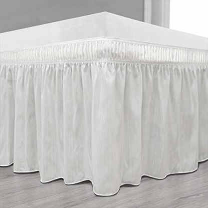 Picture of Biscaynebay Wrap Around Bedskirts with Adjustable Elastic Belts, Elastic Dust Ruffles, Easy Fit Wrinkle & Fade Resistant Silky Luxrious Fabric, Ivory for Full and Full XL Size Beds 25 Inches Drop