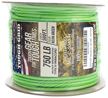 Picture of TOUGH-GRID 750lb Neon Green Paracord/Parachute Cord - Genuine Mil Spec Type IV 750lb Paracord Used by The US Military (MIl-C-5040-H) - 100% Nylon - 50Ft. - Neon Green