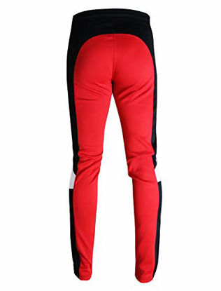 Picture of SCREENSHOTBRAND-P11031 Mens Hip Hop Premium Slim Fit Track Pants - Athletic Jogger Moto Cut & Sew Color Block Patch Bottoms-Red-3XLarge