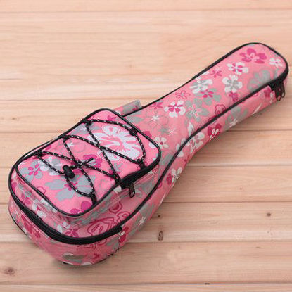 Picture of HOT SEAL 10MM Waterproof Durable Colorful Ukulele Case Bag with Storage (21in, Pink flowers)