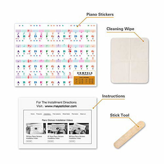 Picture of Piano Keyboard Stickers for 88/61/54/49/37 Key. Colorful Large Bold Letter Piano Stickers. Perfect for kids Learning Piano. Multi-Color,Transparent,Removable