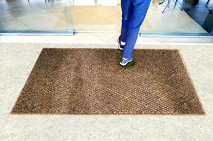 Picture of M+A Matting WaterHog Diamond | Commercial-Grade Entrance Mat with Fabric Border - Indoor/Outdoor, Quick Drying, Stain Resistant Door Mat (Medium Brown, 3' x 10')