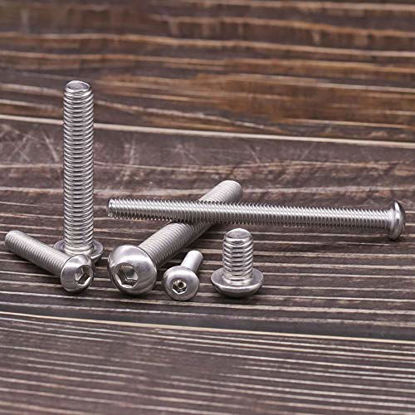 Picture of 1/4-20 x 2" Button Head Socket Cap Bolts Screws, 304 Stainless Steel 18-8, Allen Hex Drive, Bright Finish, Fully Machine Thread, Pack of 25