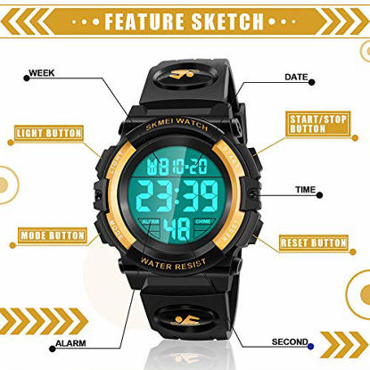 Picture of Dodosky Boys Toys Age 5-12, LED 50M Waterproof Digital Sport Watches for Kids Birthday Presents Gifts for 5-12 Year Old Boys - Golden