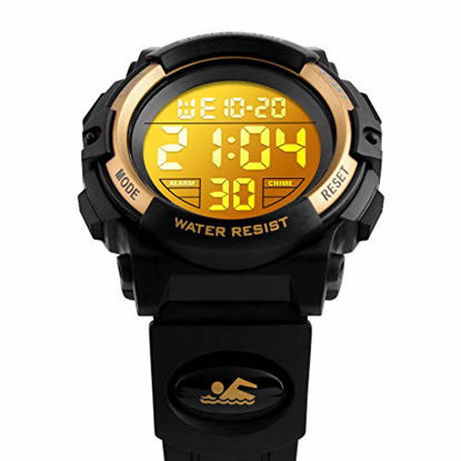 Picture of Kids Watch Digital Sports Waterproof Electronic Childrens Boys Watches Alarm Clock 12/24 H Stopwatch Calendar Boy Girl Wristwatch - Gold