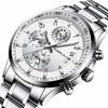 Picture of CRRJU Men's Watches Date Chronograph Wristwatches for Men,Multifunctional Stainsteel Steel Band Waterproof Watch Silver White
