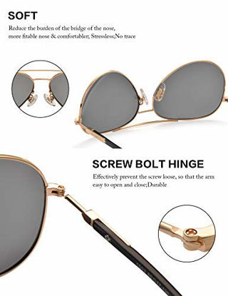 Picture of LUENX Aviator Sunglasses for Women Men Polarized Mirrored Gold Lens Gold Metal Frame Large 60mm