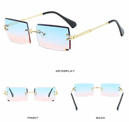 Picture of Dollger Rimless Rectangle Sunglasses for Women Fashion Frameless Square Glasses for Men Ultralight UV400 Eyewear Unisex Blue