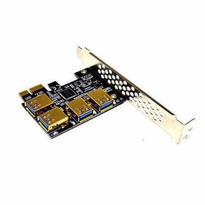 Picture of JMT PCI-E 1x to 16x Riser Card PCI-Express 1 to 4 Slot PCIe USB3.0 Adapter Port Multiplier Miner Card for BTC Bitcoin Miner Mining (No Cable)