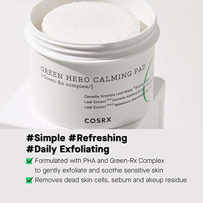 Picture of COSRX One Step Green Hero Calming Pad, 70 Pads | Green Tea Leaf Water, Centella Asiatica Extract Toner-Soaked | Exfoliating and Cleansing Pad Free, Paraben Free