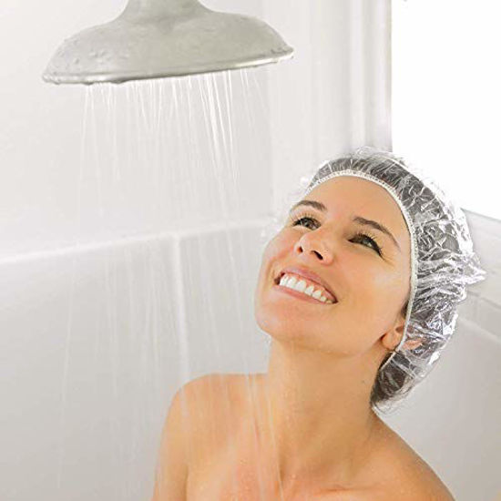 Picture of Auban 30PCS Disposable Shower Caps, Individually Wrapped Larger & Thicker Waterproof Shower Caps, Plastic Hair Caps for Women, Spa, Home Use, Hotel and Hair Salon, Portable Travel