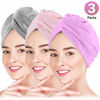 Picture of Microfiber Hair Towel Wrap POPCHOSE 3 Pack Ultra Absorbent, Fast Drying Hair Turban Soft, Anti Frizz Hair Wrap Towels for Women Wet Hair, Curly, Longer, Thicker Hair Gray, Pink, Purple