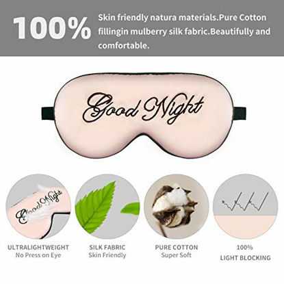 Picture of Funny Silk Eye Sleep Mask Adjustable Strap, Comfortable & Super Soft Eye Mask Satin Eye Mask, Blindfold Eyeshade for Men & Women for A Full Night's Sleep (Pink (Good Night))