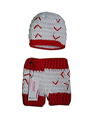 Picture of Pinbo Newborn Baby Boys Photography Prop Crochet Baseball Hat Shorts,White with red,One Size