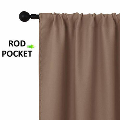 Picture of NICETOWN Kitchen Window Blackout Curtains - Window Treatment Thermal Insulated Rod Pocket Blackout Draperies/Drapes for Bedroom/Kitchen (Tan=Cappuccino, Set of 2, 42 inches Wide by 45 inches Long)