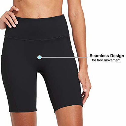 Picture of BALEAF Women's 8" Buttery Soft Biker Yoga Shorts High Waisted Workout Compression Pocketed Shorts Black Size XL