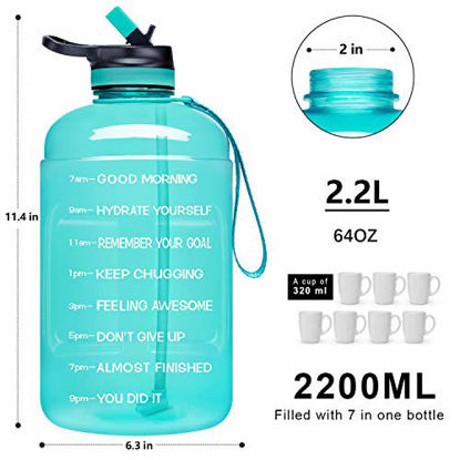 Picture of ADOLPH Large Half Gallon Motivational Water Bottle with 2 Lids (Chug and Straw), Leakproof BPA Free Tritan Sports Water Jug with Time Marker to Ensure You Drink Enough Water Throughout The Day-Green