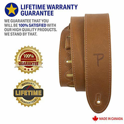 Picture of Perri's Leathers Deluxe Soft Italian Leather Guitar Strap, Super Soft Suede Backing, 2" inches Wide, Adjustable length from 43.5" to 56" inches, Camel