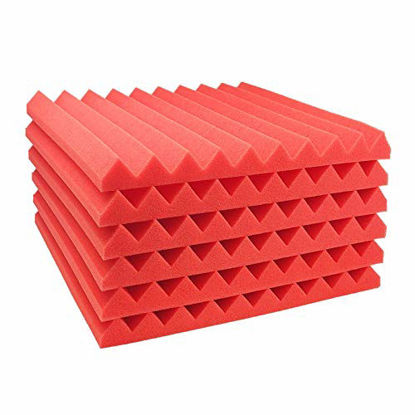 Picture of JBER 12 Pack Acoustic Foam Panels, 1" X 12" X 12" Studio Soundproofing Wedges Fire Resistant Sound Proof Padding Acoustic Treatment Foam (Red)