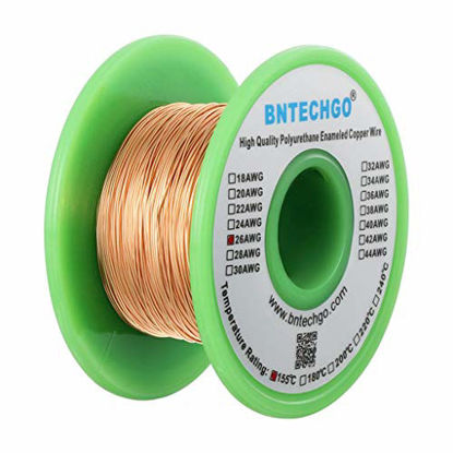 Picture of BNTECHGO 26 AWG Magnet Wire - Enameled Copper Wire - Enameled Magnet Winding Wire - 4 oz - 0.0157" Diameter 1 Spool Coil Natural Temperature Rating 155 Widely Used for Transformers Inductors