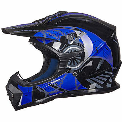 Picture of ILM Adult Youth Kids ATV Motocross Dirt Bike Motorcycle BMX MX Downhill Off-Road Helmet DOT Approved (Blue Black, Youth-XL)