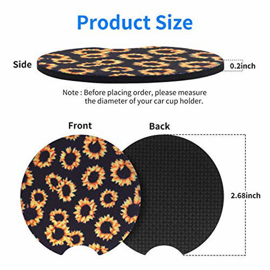 Picture of Tifanso 2 Pack Car Coasters for Drinks Absorbent - 2.75 inch Car Cup Holder Coasters, Sunflower Rubber Coasters, Removable Universal Neoprene Car Coasters for women, Cute Car Auto Interior Accessories