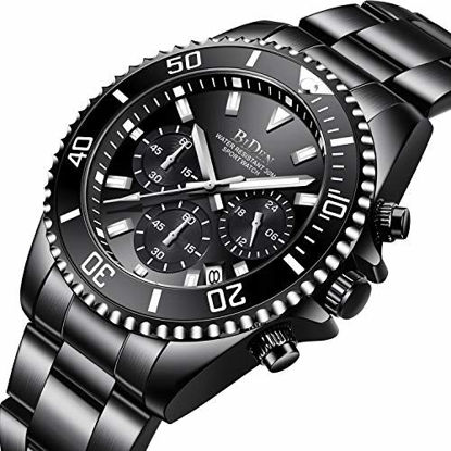 Picture of Mens Watches Chronograph Black Stainless Steel Waterproof Date Analog Quartz Watch Business Wrist Watches for Men