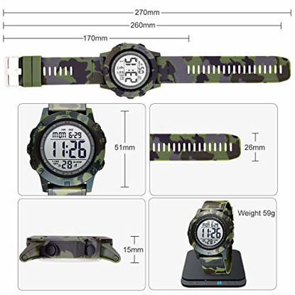Picture of GOLDEN HOUR Men's Digital Sport Watches Waterproof Military Tactical Style with LED Backlight and Army Camouflage Rubber Strap Big Face Watch for Men