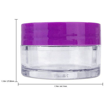 Picture of Beauticom 20 gram/20ml Empty Clear Small Round Travel Container Jar Pots with Lids for Make Up Powder, Eyeshadow Pigments, Lotion, Creams, Lip Balm, Lip Gloss, Samples (12 Pieces, Purple)