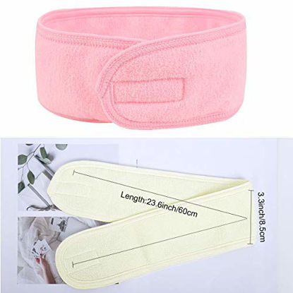 Picture of Facial Spa Headband - 2 Pcs Makeup Shower Bath Wrap Sport Headband Terry Cloth Adjustable Stretch Towel with Magic Tape (Cream White+Pink)