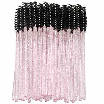 Picture of 100PCS Crystal Eyelash Mascara Brushes Wands Applicator Makeup Kits (Pink + Black)