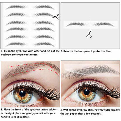 Picture of 6 Sheets 4D Hair-Like Waterproof Eyebrow Tattoos Stickers Eyebrow Transfers Stickers Grooming Shaping Eyebrow Sticker in Arch Style for Women and Girls, 66 Pairs (Classic Styles)