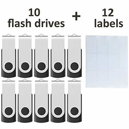 Picture of Enfain 16GB USB 2.0 Flash Memory Stick Drive Swivel Thumb Drives Bulk 10 Pack, with LED Indicator, 12 x Removable White Labels ( Black )