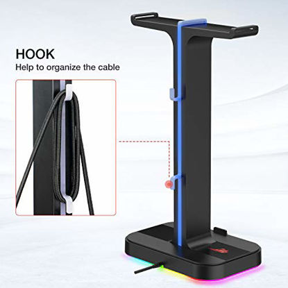 Picture of Havit RGB Gaming Headphone Stand Desk Dual Headset Hanger Base with Phone Holder & 2 USB Ports for Desktop PC Game Earphone Accessories