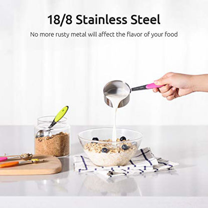Picture of U-Taste 12 Piece Measuring Cups and Spoons Set in 18/8 Stainless Steel : 7 Measuring Cups & 5 Measuring Spoons