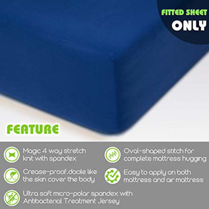 Picture of Fitted Sheet- COSMOPLUS Full Fitted Sheet OnlyNo Flat Sheet or Pillow Shams,4 Way Stretch Micro-Knit,Snug Fit,Wrinkle Free,for Standard Mattress and Air Bed Mattress from 8 Up to 14,Navy