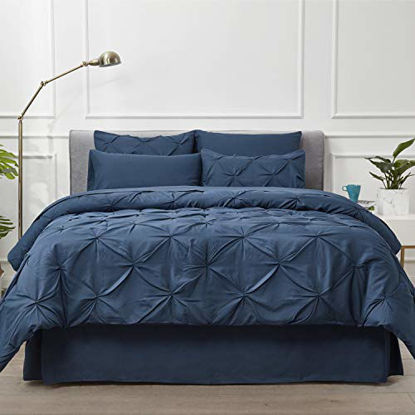 Picture of Bedsure California King Comforter Sets 8 Pieces Cal King Comforter Bed in A Bag Navy - 1 Cali King Comforter (104x96 Inches), 2 Pillow Shams, 1 Flat Sheet, 1 Fitted Sheet, 1 Bed Skirt, 2 Pillowcases