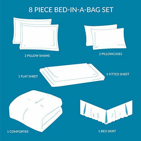 Picture of Bedsure California King Comforter Sets 8 Pieces Cal King Comforter Light Blue - 1 Comforter (104x96 Inches), 2 Pillow Shams, 1 Flat Sheet, 1 Fitted Sheet, 1 Bed Skirt, 2 Pillowcases
