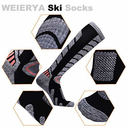 Picture of WEIERYA Ski Socks 2 Pairs Pack for Skiing, Snowboarding, Cold Weather, Winter Performance Socks Black Large
