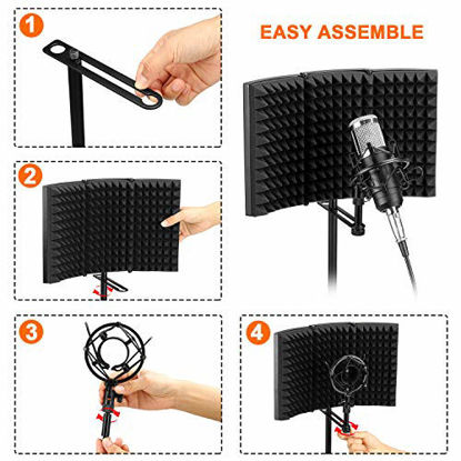 Picture of AGPTEK Microphone Isolation Shield, Foldable Adjustable Durable Studio Recording Microphone Isolator Panel for Stand Mount or Table Top