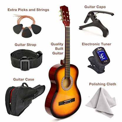 Picture of 38" Wood Guitar With Case and Accessories for Kids/Boys/Girls/Teens/Beginners (38", Sunburst)