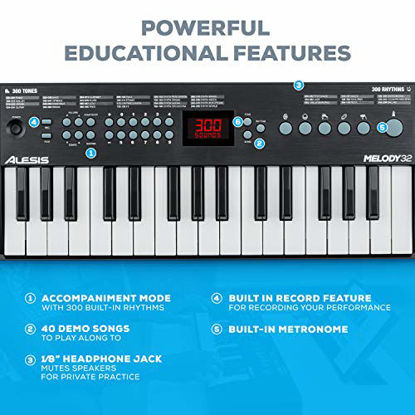 Picture of Alesis Melody 32 - Portable 32 Key Mini Digital Piano / Keyboard with Built-in Speakers, 300 Built-In Sounds, 40 Demo Songs, USB-MIDI Connectivity
