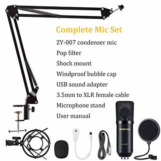 GetUSCart- ZINGYOU Condenser Microphone Computer Mic Kit ZY-007  Professional Studio Recording Bundle for Streaming Gaming Broadcasting  Singing Videos with Arm Stand Shock Mount Pop Filter and Sound Adapter